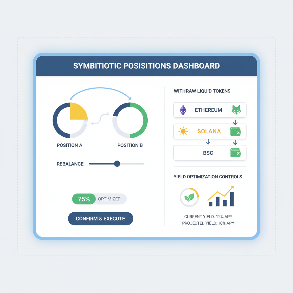 rebalancing symbiotic positions dashboard, withdraw liquid tokens multichain ethereum solana bsc, yield optimization UI